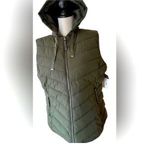 Ralph Lauren NWT Stretch Puffer Vest Loden Green M Hooded Quilted